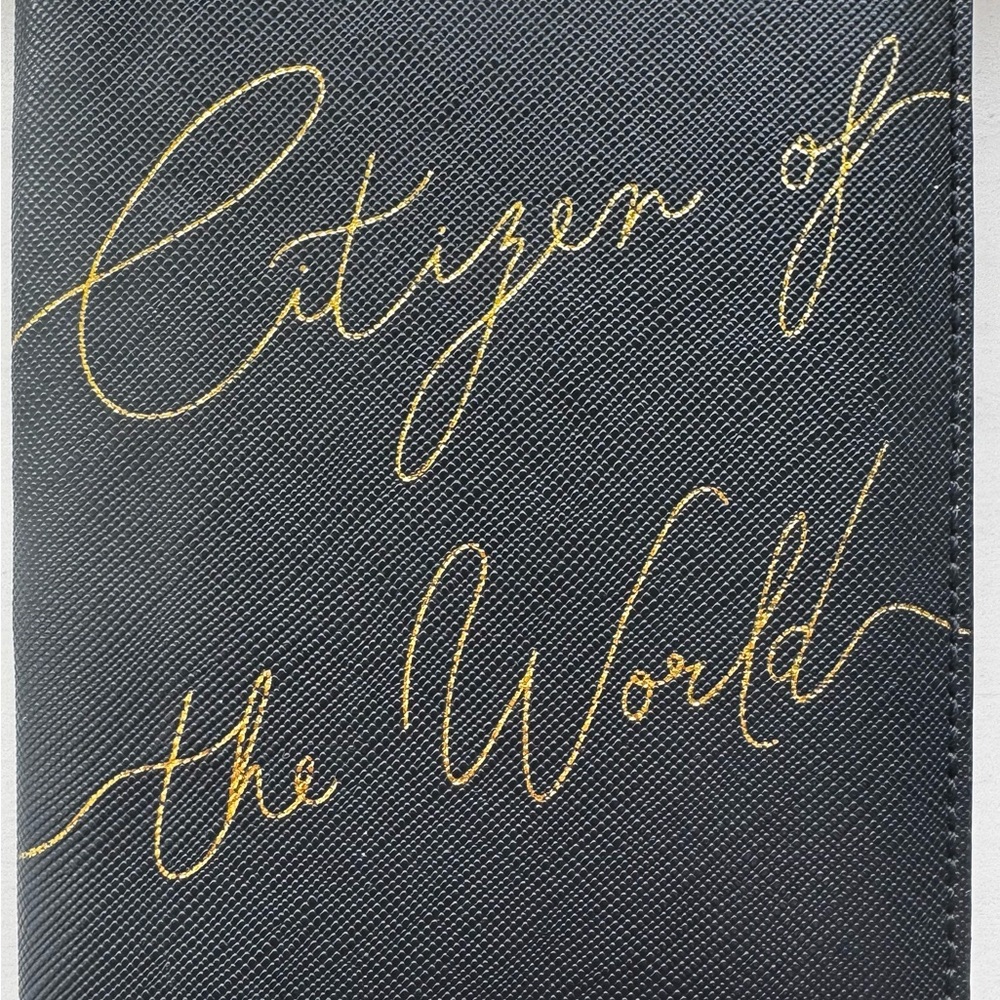 Anthropologie Black and Gold Script Pouch